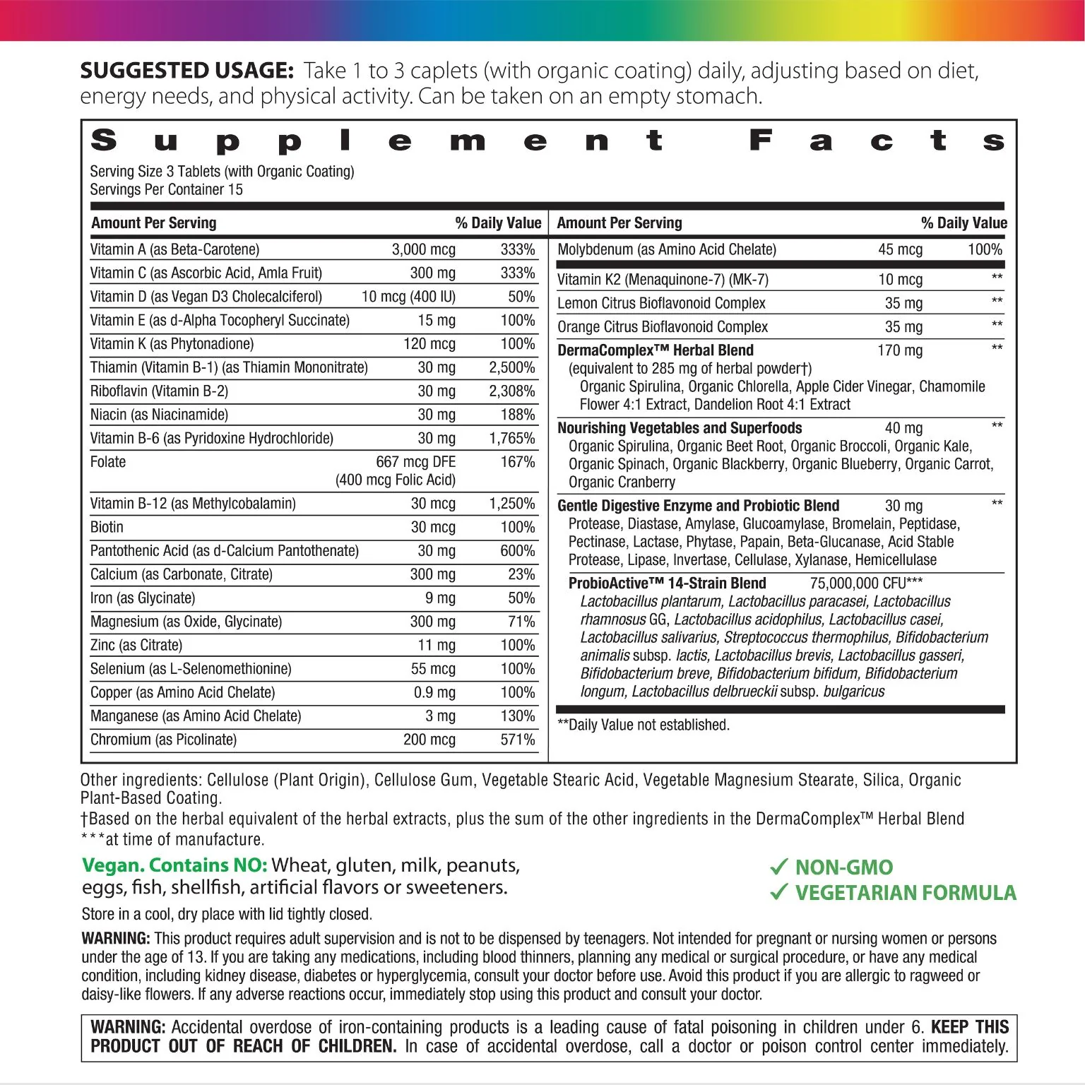 Active Health Teen with DermaComplex + Real Food Nutrients, 45 Vegan Caplets - Image 2