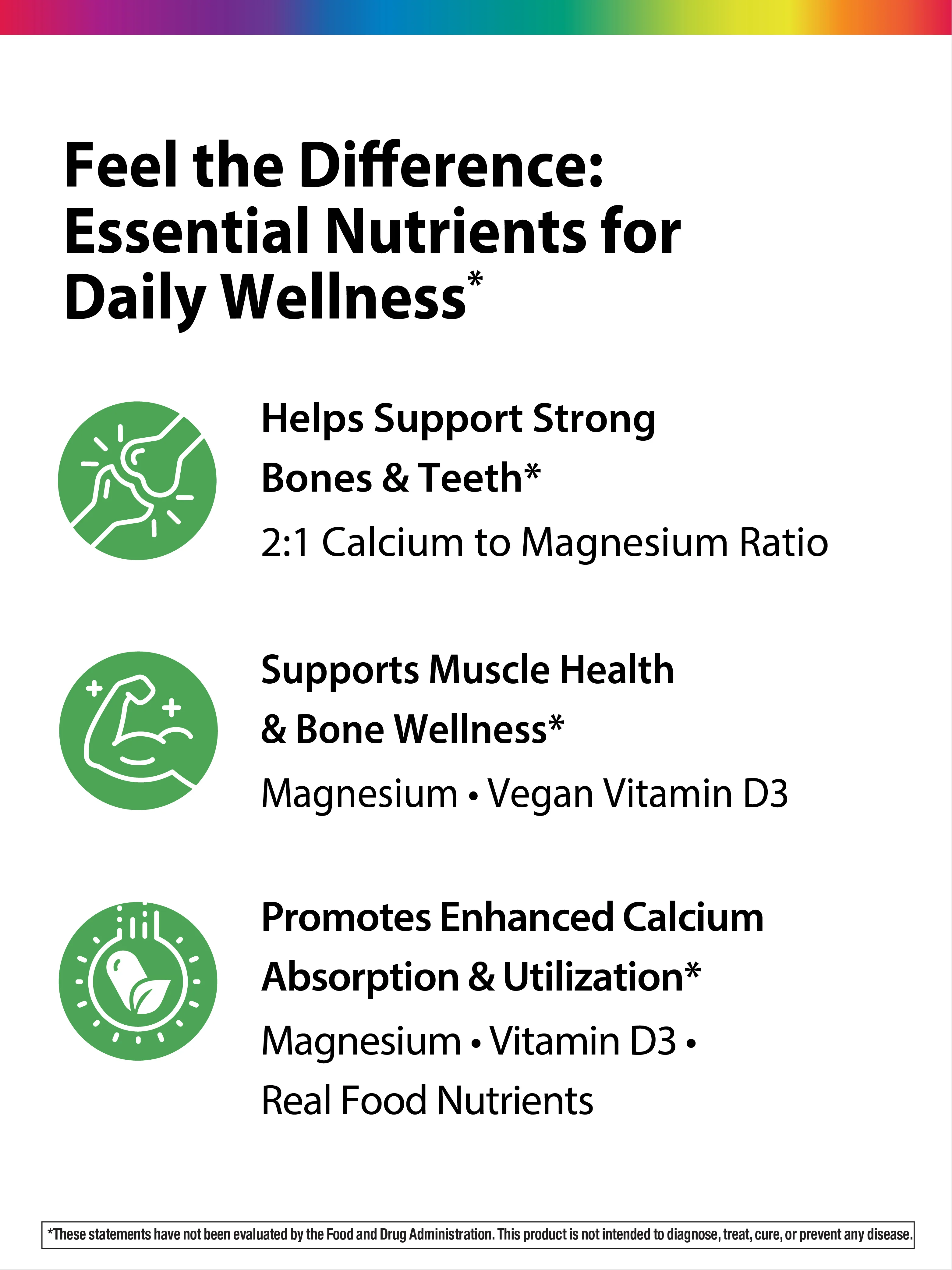Calcium Magnesium and Vegan D3 + Real Food Nutrients, 180 Vegetarian Caplets - Image 4