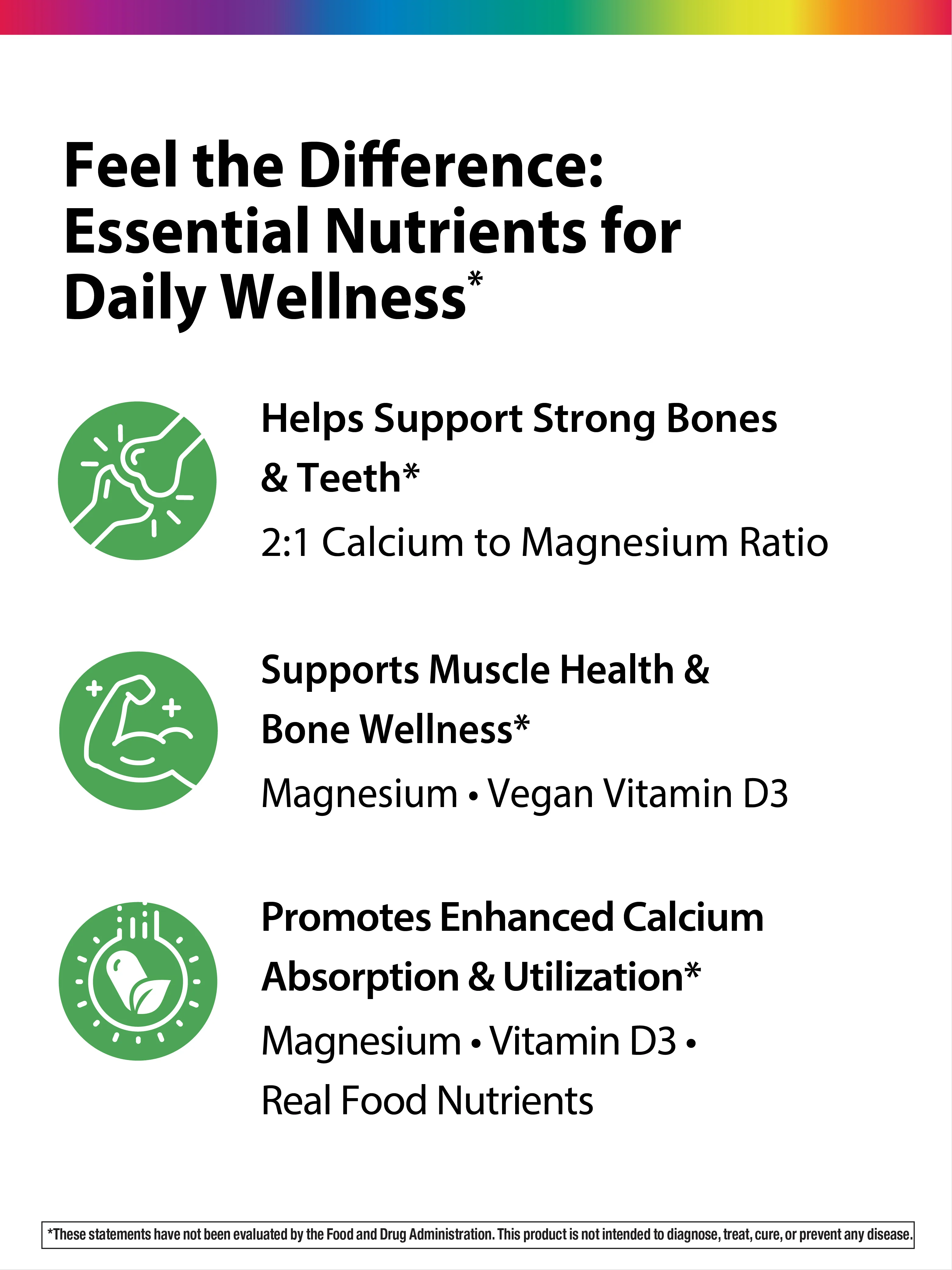 Calcium Magnesium and Vegan D3 + Real Food Nutrients, 90 Vegan Caplets - Image 4
