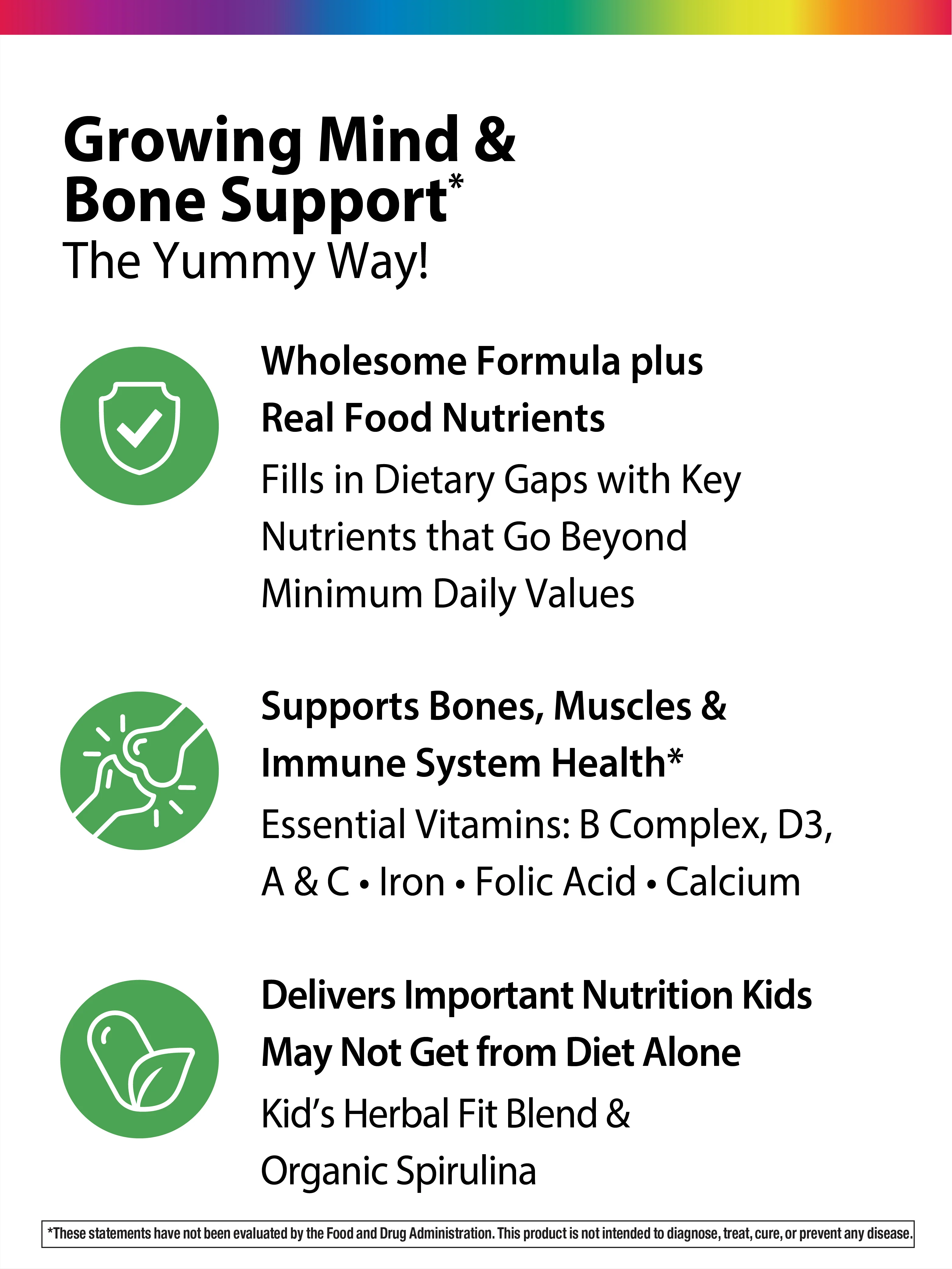 Kid’s One Multi + Real Food Nutrients Fruit Punch, 50 Chewable Vegan Tablets - Image 3