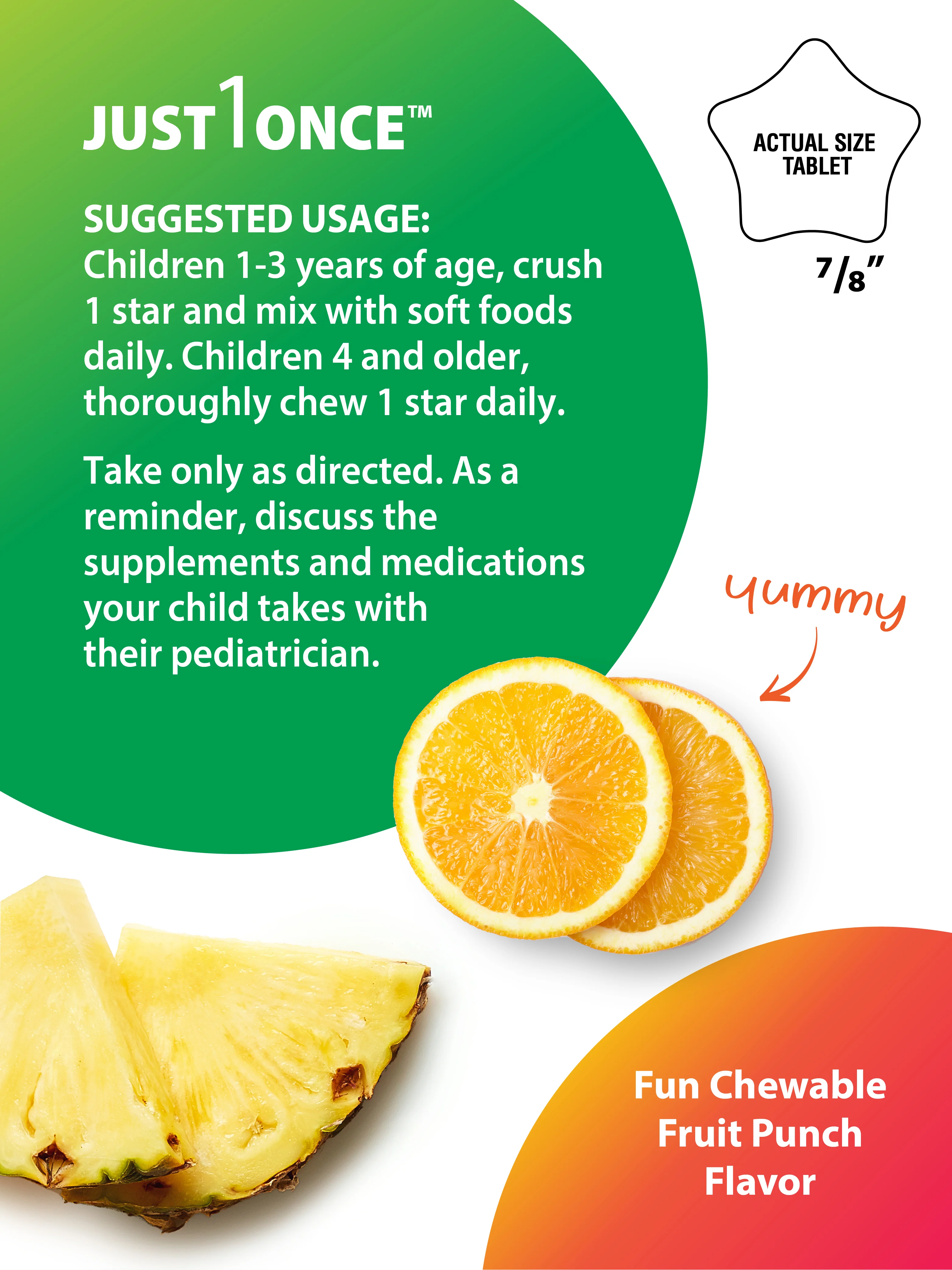 Kid’s One Multi + Real Food Nutrients Fruit Punch, 50 Chewable Vegan Tablets - Image 4