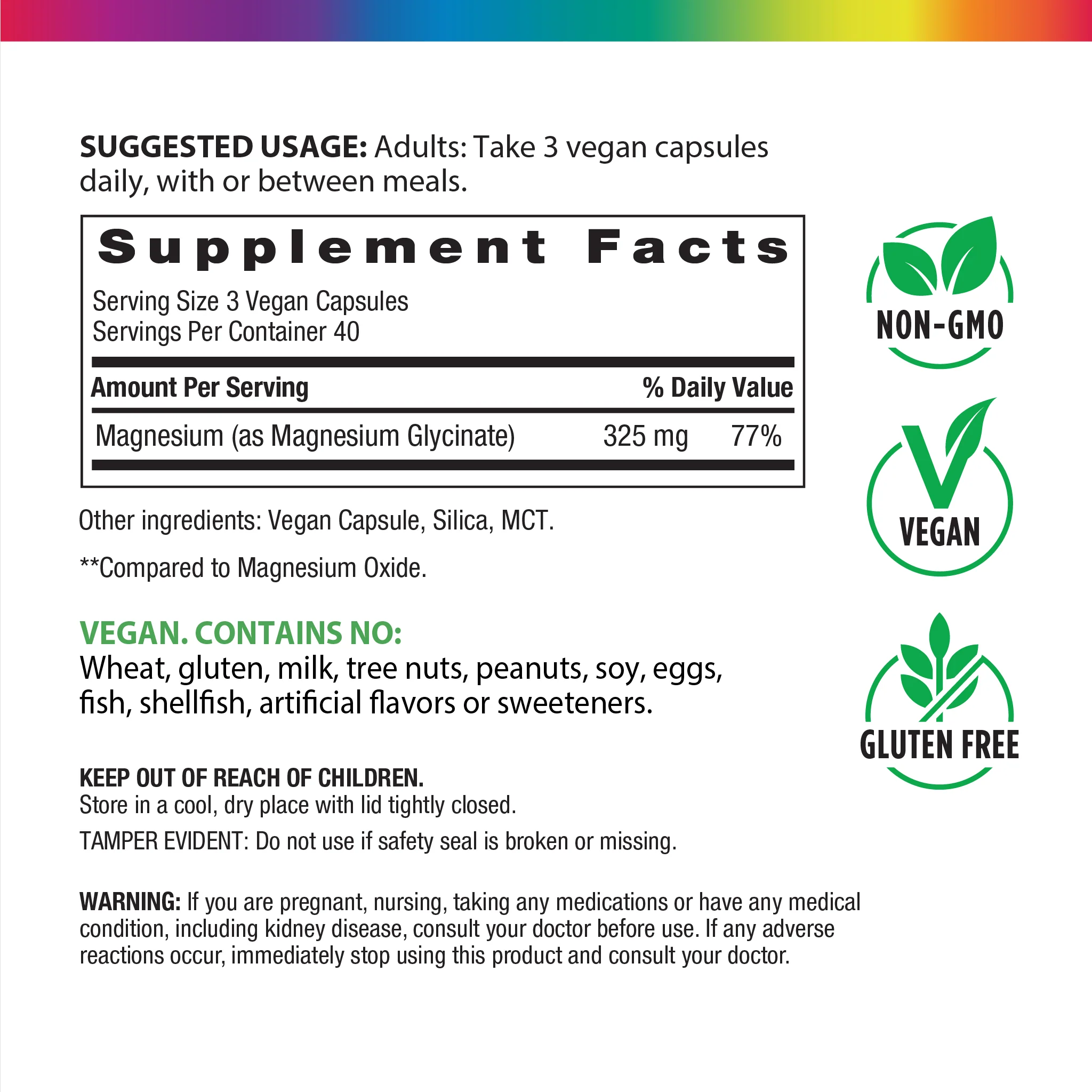 Magnesium Glycinate 325 mg, 120 Vegan Capsules - Image 2
